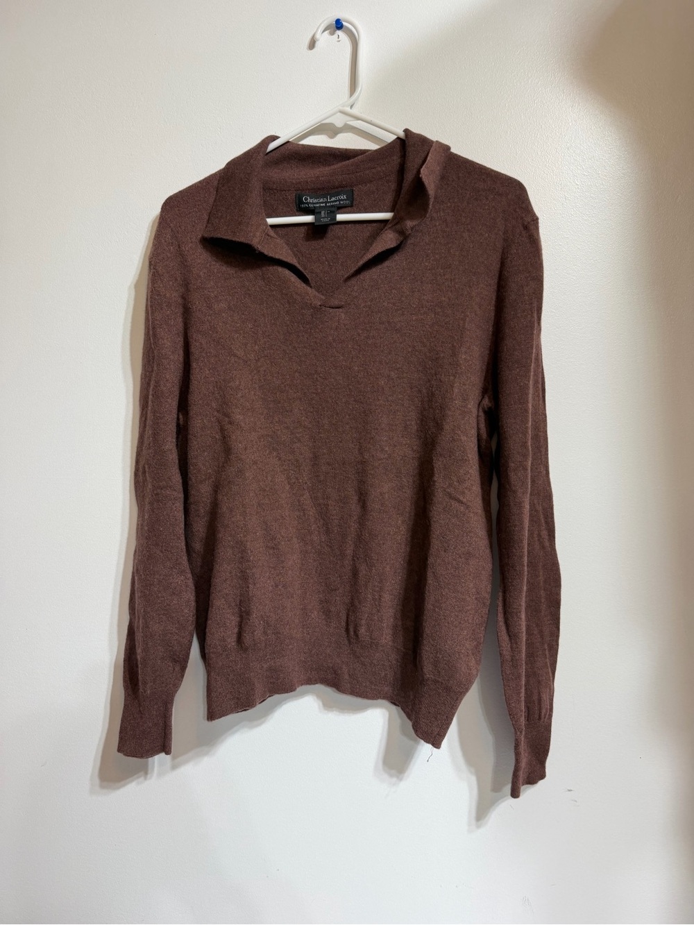 Christian Lacroix 100% Extrafine Merino Wool Brown Polo Sweater Size Large